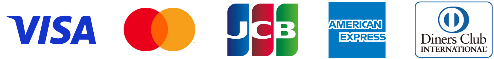 VISA, Master Card, JCB, American Express, Diners Club International